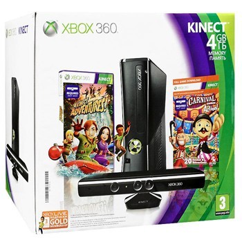 Microsoft Xbox 360 Slim 4GB с KINECT + 3M Xbox Live + Adventures + Sports